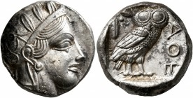 ATTICA. Athens. Circa 430s-420s BC. Tetradrachm (Silver, 22 mm, 17.19 g, 10 h). Head of Athena to right, wearing crested Attic helmet decorated with t...