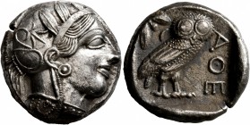 ATTICA. Athens. Circa 430s-420s BC. Tetradrachm (Silver, 23 mm, 17.16 g, 10 h). Head of Athena to right, wearing crested Attic helmet decorated with t...