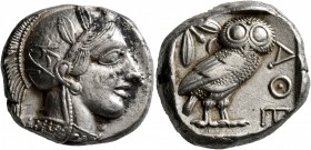 ATTICA. Athens. Circa 430s-420s BC. Tetradrachm (Silver, 23 mm, 17.16 g, 1 h). Head of Athena to right, wearing crested Attic helmet decorated with th...