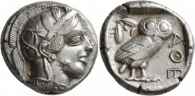 ATTICA. Athens. Circa 430s-420s BC. Tetradrachm (Silver, 23 mm, 17.16 g, 5 h). Head of Athena to right, wearing crested Attic helmet decorated with th...
