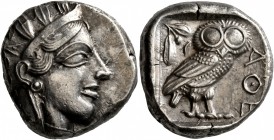 ATTICA. Athens. Circa 430s-420s BC. Tetradrachm (Silver, 23 mm, 17.17 g, 7 h). Head of Athena to right, wearing crested Attic helmet decorated with th...