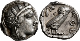 ATTICA. Athens. Circa 430s-420s BC. Tetradrachm (Silver, 24 mm, 17.17 g, 9 h). Head of Athena to right, wearing crested Attic helmet decorated with th...