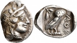 ATTICA. Athens. Circa 430s-420s BC. Tetradrachm (Silver, 29 mm, 17.12 g, 3 h). Head of Athena to right, wearing crested Attic helmet decorated with th...