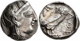 ATTICA. Athens. Circa 430s-420s BC. Tetradrachm (Silver, 23 mm, 16.92 g, 3 h). Head of Athena to right, wearing crested Attic helmet decorated with th...