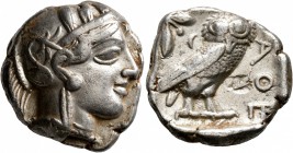 ATTICA. Athens. Circa 430s-420s BC. Tetradrachm (Silver, 25 mm, 16.89 g, 9 h). Head of Athena to right, wrearing crested Attic helmet decorated with t...
