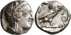 ATTICA. Athens. Circa 430s-420s BC. Tetradrachm (Silver, 24 mm, 16.88 g, 9 h). Head of Athena to right, wearing crested Attic helmet decorated with th...