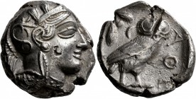 ATTICA. Athens. Circa 430s-420s BC. Tetradrachm (Silver, 25 mm, 16.77 g, 10 h). Head of Athena to right, wearing crested Attic helmet decorated with t...