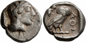 ATTICA. Athens. Circa 430s-420s BC. Drachm (Silver, 15 mm, 4.08 g, 9 h). Head of Athena to right, wrearing crested Attic helmet decorated with three o...