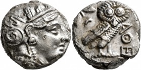 ATTICA. Athens. Circa 393-355 BC. Tetradrachm (Silver, 21 mm, 16.82 g, 9 h). Head of Athena to right, wrearing crested Attic helmet decorated with thr...