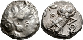 ATTICA. Athens. Circa 393-355 BC. Tetradrachm (Silver, 21 mm, 17.11 g, 9 h). Head of Athena to right, wrearing crested Attic helmet decorated with thr...