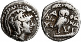 ATTICA. Athens. Circa 165-42 BC. Hemidrachm (Silver, 12 mm, 1.95 g, 12 h), Dioma... and Chari..., magistrates, 146/5. Head of Athena Parthenos to righ...