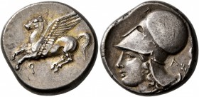 CORINTHIA. Corinth. Circa 375-300 BC. Stater (Silver, 20 mm, 8.65 g, 5 h). Ϙ Pegasus flying left. Rev. Head of Athena to left, wearing Corinthian helm...