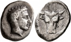 CRETE. Phaistos. Circa 360-320 BC. Drachm (Silver, 19 mm, 5.95 g, 11 h). Youthful male head (of Herakles?) to right. Rev. Facing bull's head. BMC -. M...