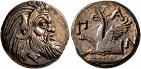 CIMMERIAN BOSPOROS. Pantikapaion. Circa 310-304/3 BC. AE (Bronze, 20 mm, 6.18 g, 12 h). Bearded head of Satyr to right. Rev. Π-A-N Forepart of griffin...