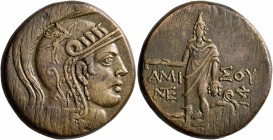 PONTOS. Amisos. Time of Mithradates VI Eupator , circa 85-65 BC. AE (Bronze, 28 mm, 19.29 g, 12 h). Head of Athena to right, wearing crested Attic hel...