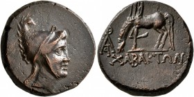 PONTOS. Chabacta. Time of Mithradates VI Eupator , circa 85-65 BC. AE (Bronze, 22 mm, 11.78 g, 1 h). Head of Perseus to right, wearing Phrygian helmet...