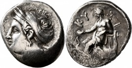 MYSIA. Kyzikos. 3rd century BC. Tetradrachm (Silver, 24 mm, 10.30 g, 12 h). Head of Kore Soteira to left, wearing wreath of grain ears and with her ha...