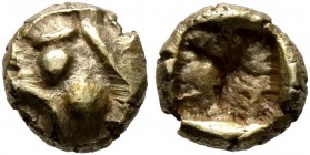 IONIA. Uncertain. Circa 625-600 BC. 1/48 Stater (Electrum, 6 mm, 0.31 g). Two globules within linear frame (crude lion’s head?). Rev. Incuse square pu...