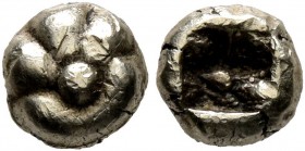IONIA. Uncertain. Circa 600-550 BC. Myshemihekte – 1/24 Stater (Electrum, 6 mm, 0.50 g), Milesian standard. Lion's paw (?). Rev. Rough incuse square. ...