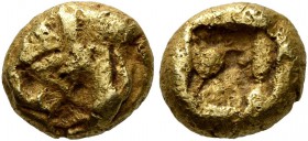 IONIA. Uncertain. Circa 600-550 BC. Hemihekte – 1/12 Stater (Electrum, 8 mm, 1.40 g). Uncertain design (raised swastika pattern?). Rev. Rough incuse s...