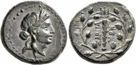 LYDIA. Sardes. Circa 133 BC-AD 14. AE (Bronze, 17 mm, 4.14 g, 12 h). Laureate head of Apollo to right. Rev. ΣAPΔIA-NΩN Club; all within wreath with mo...