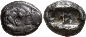 KINGS OF LYDIA. Kroisos, circa 560-546 BC. Siglos (Silver, 15 mm, 5.19 g), Sardes. Confronted foreparts of a lion and a bull. Rev. Two incuse squares,...