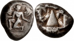 CARIA. Kaunos. Circa 470-450 BC. Stater (Silver, 20 mm, 11.73 g, 7 h). Winged female figure in kneeling-running stance left, head to right, holding ke...
