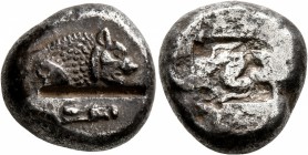 CARIA. Mylasa. Circa 520-490 BC. Stater (Silver, 18 mm, 10.55 g). Forepart of a lion to right. Rev. Incuse square. SNG Kayhan 930 ('uncertain mint'). ...