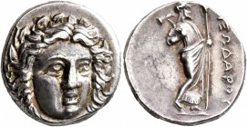 SATRAPS OF CARIA. Pixodaros, circa 341/0-336/5 BC. Didrachm (Silver, 18 mm, 6.99 g, 1 h), Halikarnassos. Laureate head of Apollo facing slightly to ri...
