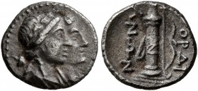 PHRYGIA. Gordion. Circa 3rd century-189 BC. Obol (Silver, 9 mm, 0.65 g, 6 h). Laureate and draped jugate busts of Apollo and Artemis to right, quiver ...