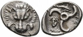 DYNASTS OF LYCIA. Perikles, circa 380-360 BC. 1/3 Stater (Silver, 17 mm, 2.99 g, 12 h). Facing lion's scalp. Rev. &#66195;&#66177;-&#66197;&#66177;&#6...