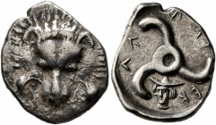 DYNASTS OF LYCIA. Perikles, circa 380-360 BC. 1/3 Stater (Silver, 18 mm, 3.07 g, 1 h). Facing lion's scalp. Rev. &#66195;&#66177;&#66197;-&#66182;&#66...