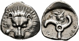 DYNASTS OF LYCIA. Perikles, circa 380-360 BC. 1/3 Stater (Silver, 17 mm, 3.07 g, 9 h). Facing lion's scalp. Rev. &#66195;&#66177;&#66197;-&#66182;&#66...
