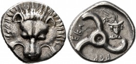DYNASTS OF LYCIA. Perikles, circa 380-360 BC. 1/3 Stater (Silver, 16 mm, 2.96 g, 6 h). Facing lion's scalp. Rev. &#66195;&#66177;&#66197;-&#66182;&#66...