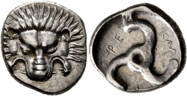 DYNASTS OF LYCIA. Perikles, circa 380-360 BC. 1/3 Stater (Silver, 15 mm, 2.80 g). Facing lion's scalp. Rev. &#66195;&#66177;-&#66197;&#66182;-&#66187;...