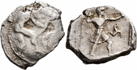 PAMPHYLIA. Aspendos. Circa 420-410 BC. Stater (Silver, 26 mm, 10.88 g, 2 h). Two nude wrestlers, standing and grappling with each other. Rev. ΕΣΤEΕ Sl...