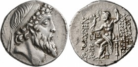 SELEUKID KINGS OF SYRIA. Demetrios II Nikator, second reign, 129-126/5 BC. Tetradrachm (Silver, 28 mm, 16.67 g, 1 h), Damaskos, SE 183 = 130/29. Diade...