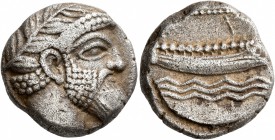 PHOENICIA. Arados. Circa 348/7-339/8 BC. Stater (Silver, 20 mm, 10.39 g, 3 h). Head of Ba’al-Arwad to right, wearing laurel wreath. Rev. Galley right ...
