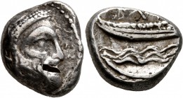 PHOENICIA. Arados. Circa 348/7-339/8 BC. Stater (Silver, 20 mm, 10.76 g, 9 h). Head of Ba'al-Arwad to right, wearing laurel wreath. Rev. Galley right ...