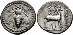 PHOENICIA. Arados. Circa 172/1-111/0 BC. Drachm (Silver, 18 mm, 3.96 g, 12 h), CY 88 = 172/1. Bee; to left and right, monograms. Rev. APAΔIΩN Stag sta...