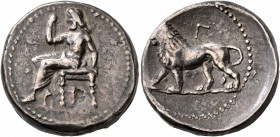 PERSIA, Alexandrine Empire. Uncertain satraps of Babylon , circa 328-311 BC. Double Shekel (Silver, 24 mm, 16.08 g, 1 h), Babylon. Baal seated left, h...