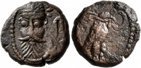 KINGS OF ELYMAIS. Phraates, early-mid 2nd century AD. Drachm (Bronze, 14 mm, 3.31 g, 1 h). Bust of Phraates facing slightly to left; to right, star-in...