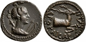 LYDIA. Hierocaesaraea. Pseudo-autonomous issue . Hemiassarion (Bronze, 16 mm, 2.52 g, 1 h), time of Trajan to Hadrian, 98-138. Draped bust of Artemis ...