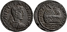 LYDIA. Magnesia ad Sipylum. Gallienus , 253-268. Diassarion (Bronze, 24 mm, 5.99 g, 6 h), Aurelios Frontos, strategos. ΛΙIKIN•ΓAΛΛIHNOC Laureate, drap...