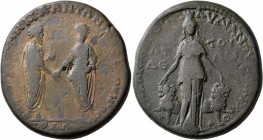 CARIA. Attuda. Marcus Aurelius &amp; Lucius Verus , 161-169. Pentassarion (Bronze, 35 mm, 29.22 g, 1 h), M. Oul. Karminios Klaudianos, asiarchos, 166-...