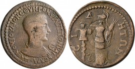 PAMPHYLIA. Side. Philip II , as Caesar, 244-247. Pentassarion (Bronze, 31 mm, 18.57 g, 1 h), 247. ΜΑΡΚΟΝ ΙΟΥΛΙΟΝ CЄYΗΡΟΝ ΦΙΛΙΠΠΟΝ ΚΑΙ-CΑΡΑ• / Є Bare-h...