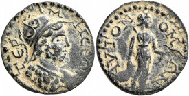 PISIDIA. Termessus Major. Pseudo-autonomous issue . Diassarion (Bronze, 22 mm, 5.18 g, 2 h), circa 240-260 AD. TЄPMHCЄΩN Helmeted bust of the hero Sol...