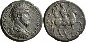 CILICIA. Syedra. Marcus Aurelius , 161-180. Tetrassarion (Bronze, 30 mm, 18.41 g, 7 h). ΑΥΤ ΚΑΙ ΛΟΥ ΑΥΡ ΟΥΗΡΟС С Laureate, draped and cuirassed bust o...