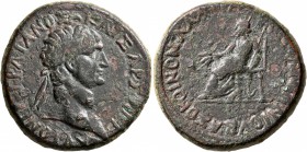 GALATIA. Koinon of Galatia. Trajan , 98-117. Tetrassarion (Bronze, 30 mm, 22.40 g, 7 h), T. Pomponius Bassus, presbeutes. AYTO NEP TPAIANOΣ KAIΣAP ΣE ...