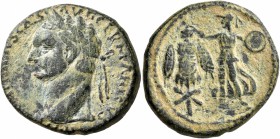 JUDAEA. Caesaraea Maritima. Domitian , 81-96. As (Bronze, 24 mm, 9.24 g, 1 h), circa 83-96. DOMITIANVS CAES AVG GERMANICVS Laureate head of Domitian t...
